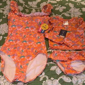 Ruffle Butts Mommy and Me Coral Floral Swimsuits  Mommy-S Toddler 3T NWT
